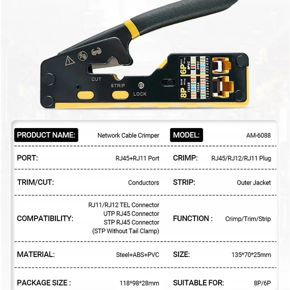RJ45 Network Crimper 3 in 1 Crimp CAT8/7/6A/6/5E - Picture 7 of 13